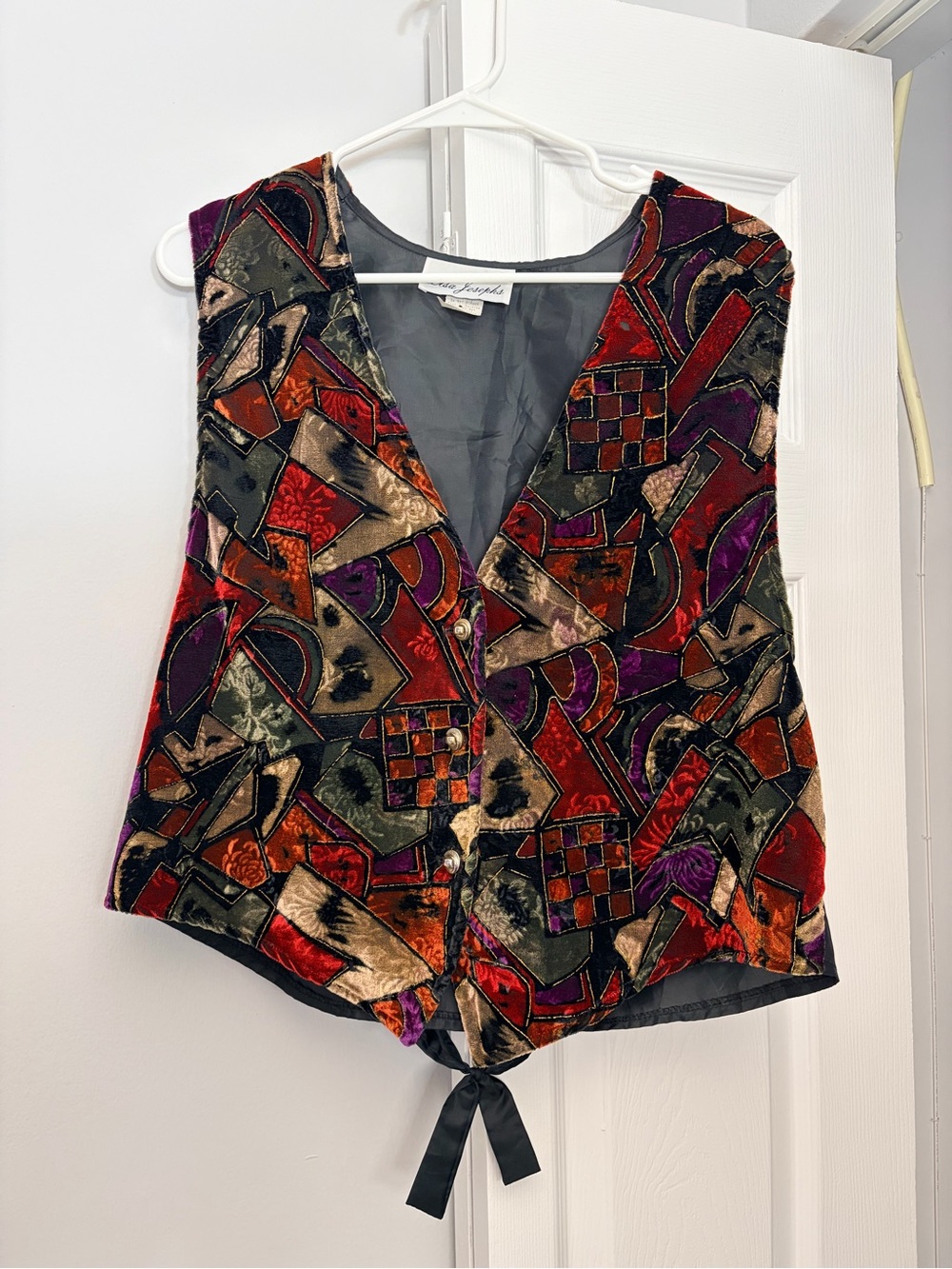 Vintage Lisa Josephs Velvet Abstract Button Front Vest Size Large